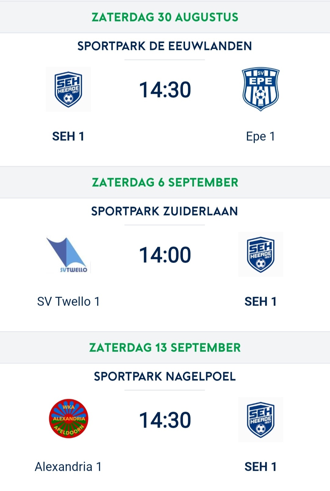 Bekerindeling SEH 1 nieuwe seizoen